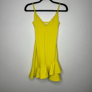 SUSANA MONACO V Neck Ruffle Hem Chartreuse Mini Dress Small